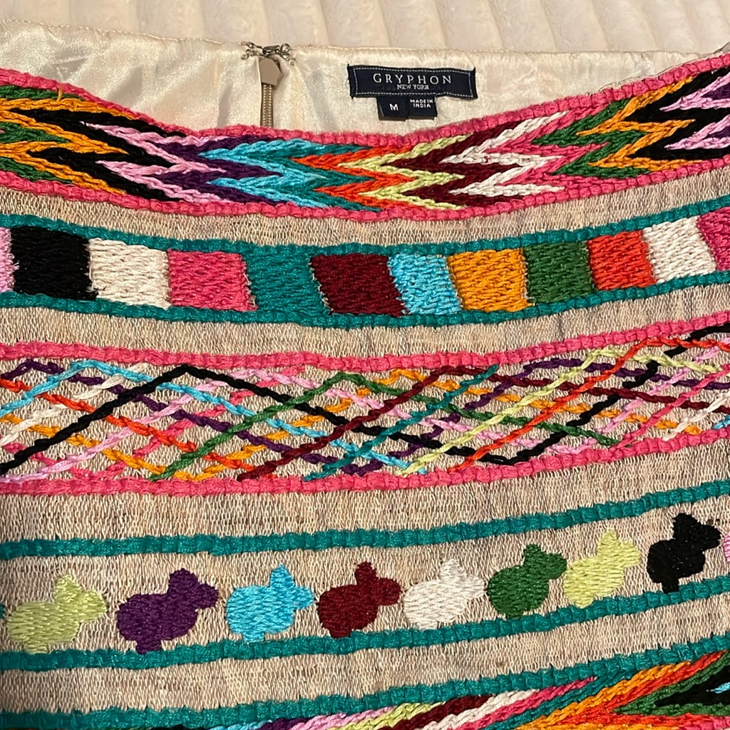Gryphon Mayan Embroidered Mini Skirt Medium